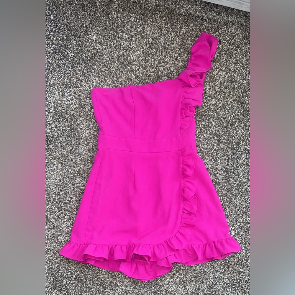 Bright Pink One-Shoulder Ruffle Dress - Picture 3 of 5